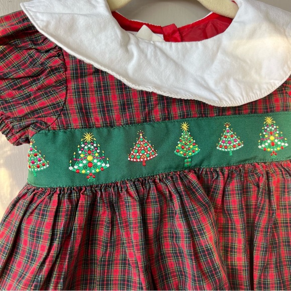 Girls Collared Christmas Tree Embroidered Dress - Picture 2 of 11